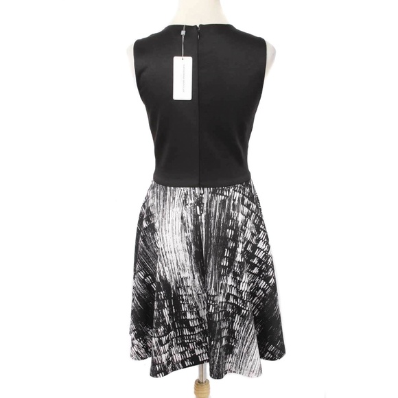 KATHERINE BARCLAY Black & White Fit & Flare Sleeveless Scuba Dress NWT - Picture 4 of 5